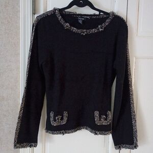 Dolce Cabo Black Sweater with Cream Trim.Pit To pit 19"
